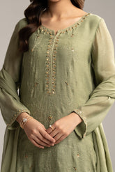 3 Piece Khaddi Net Embroidered Suit (FL0036)